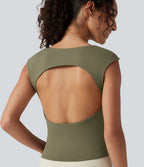 Débardeur de yoga SoftlyZero™ Airy col bateau ajouré froncé effet frais InstantCool avec brassière intégrée