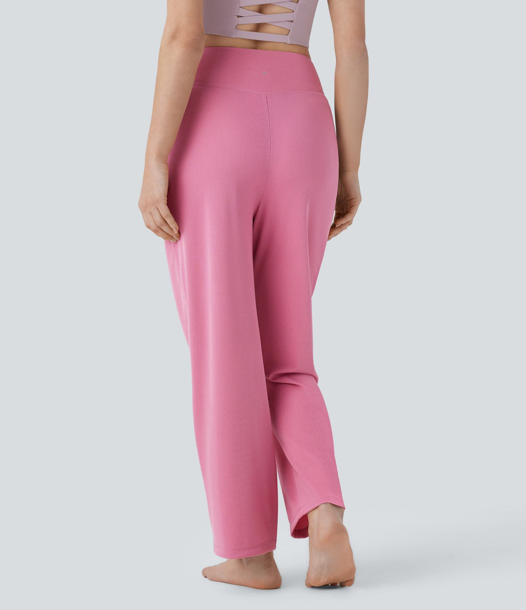 Pantalon de yoga droit en maille gaufrée, taille mi-haute, avec poche