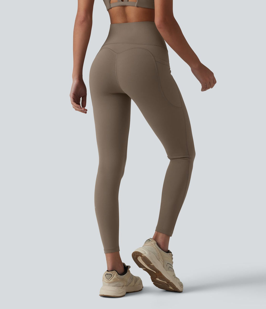 Halara UltraSculpt™ Legging 7/8 gainant taille haute contrasté côtelé pour le yoga avec poches