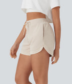 Short de yoga taille haute avec cordon de serrage, filet contrasté, ourlet courbé et poches