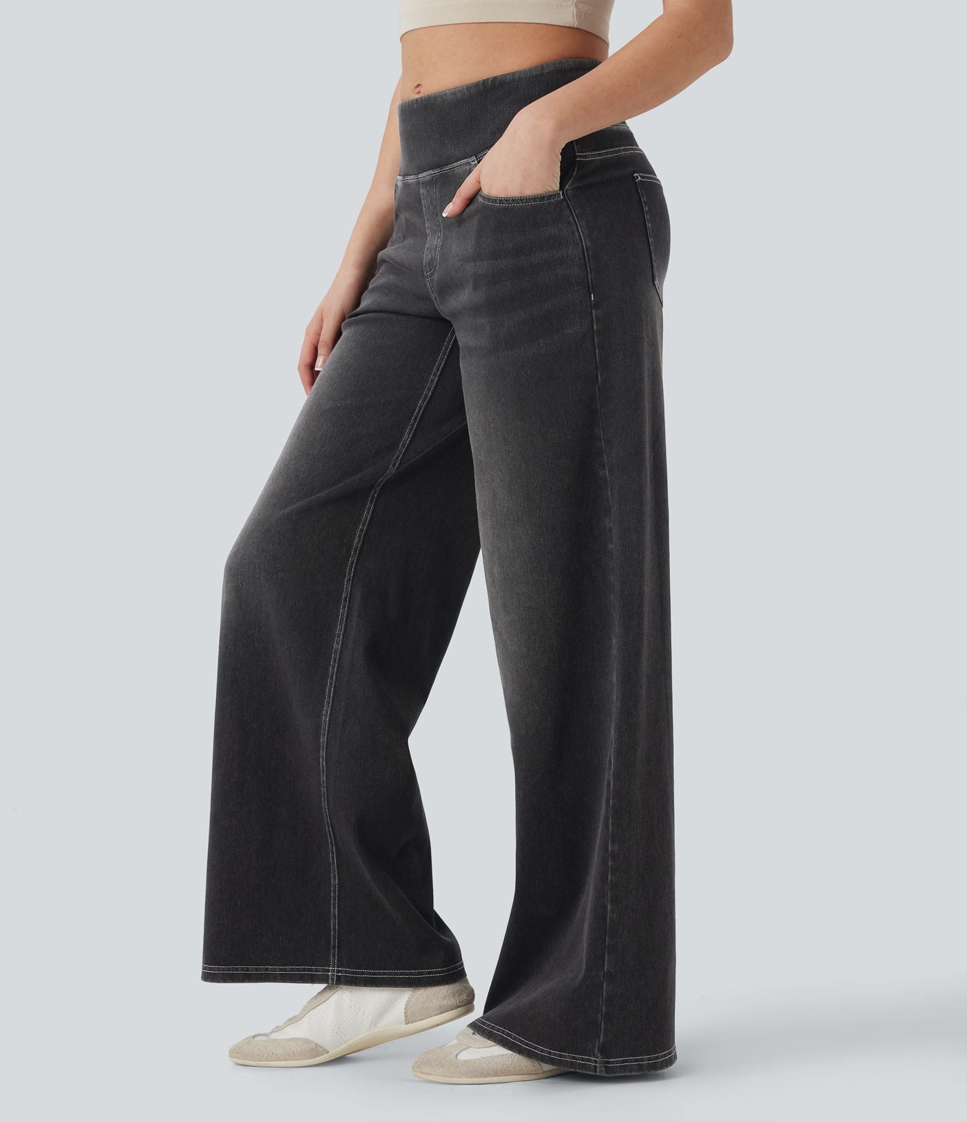 Jean décontracté ample gainant taille mi-haute avec poches Halara Flex™