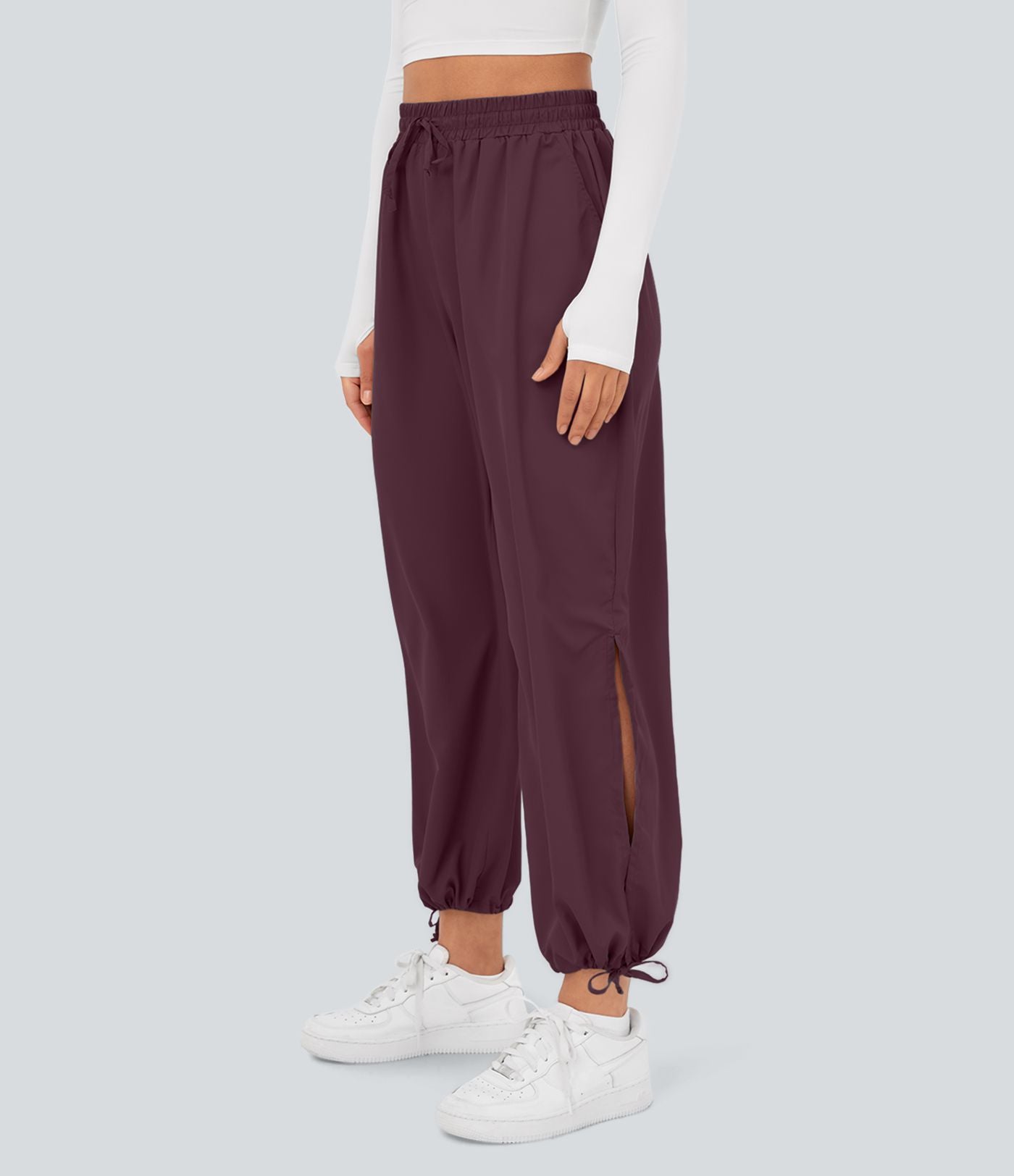Breezeful™ Jogging Casual à Taille Haute avec Cordon de Serrage Poches Latérales Fente en Bas et Séchage Rapide