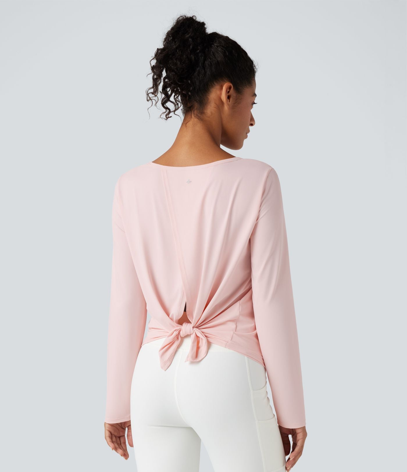 Top de sport yoga décontracté col échancré manches longues fendu