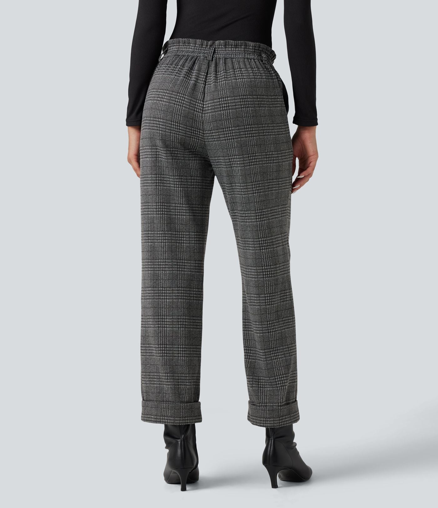 Pantalon tailleur Halara Flex™ pied-de-poule à carreaux coupe droite taille haute avec poches