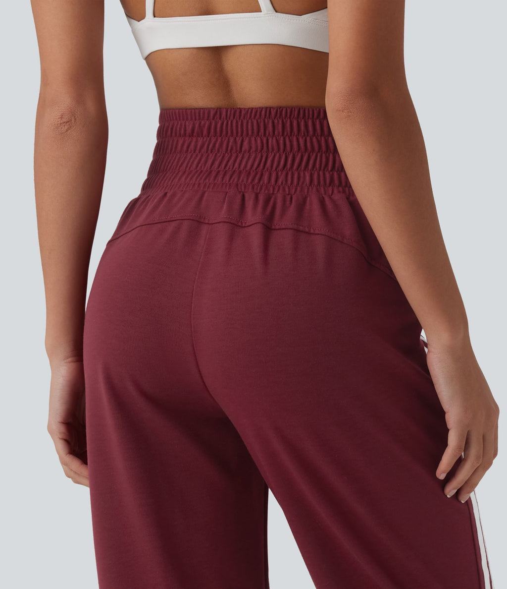 Jogging casual capri à rayures taille haute avec cordon de serrage et poches