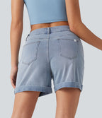 Halara Flex™ Short en denim taille mi-haute ourlet retroussé 12,5 cm avec poches