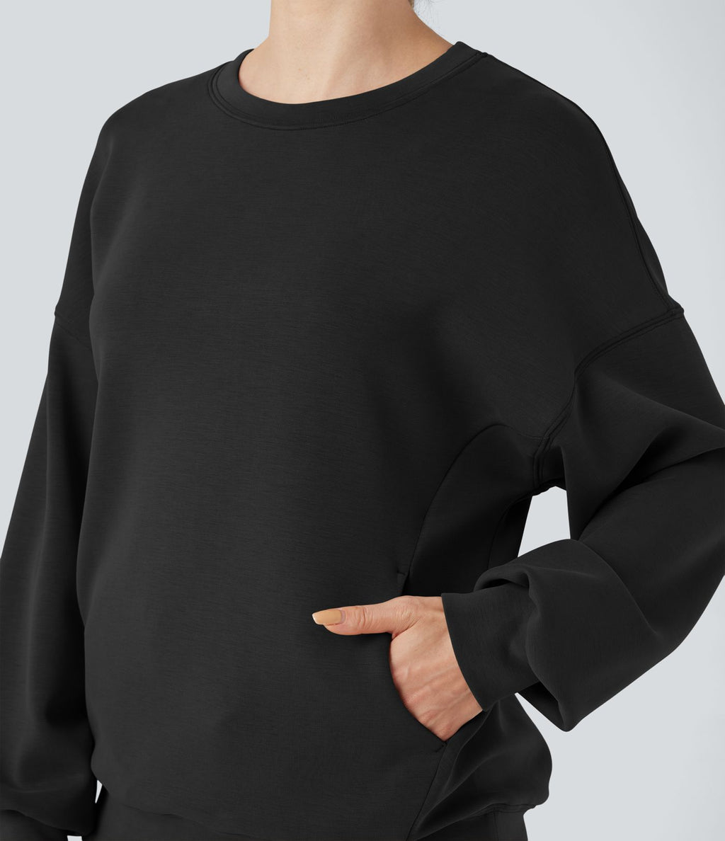 Sweat-shirt décontracté SpacerTek™ col rond, manches longues et dos croisé, avec poches