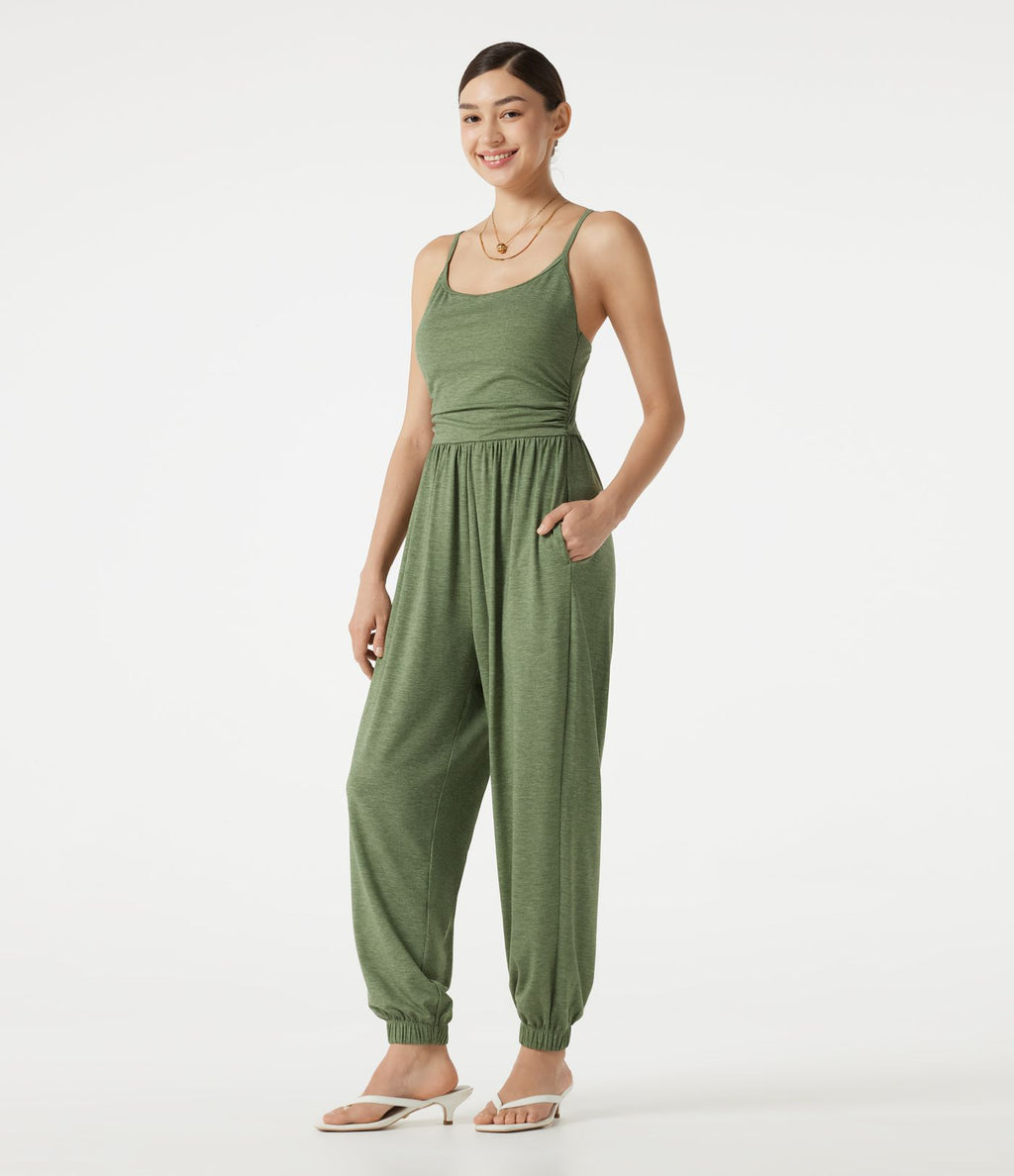 Combinaison jogging décontractée chinée à bretelles réglables, soutien-gorge intégré froncé et poches - Édition Easy Peasy