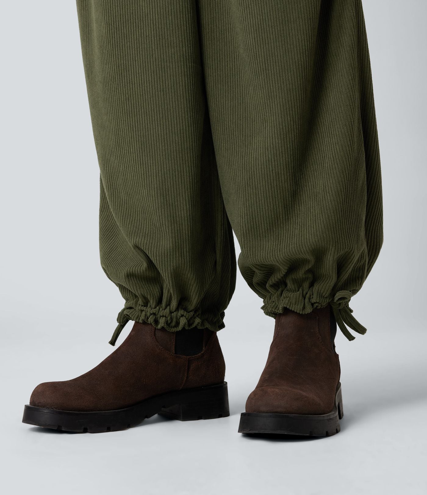 Pantalon décontracté large taille mi-haute en velours côtelé avec poches