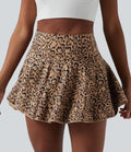 Jupe-short de tennis mini taille haute évasée imprimé léopard avec poches