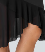 Jupe sirène de travail taille haute avec mesh contrastant et ourlet à volants DayStretch