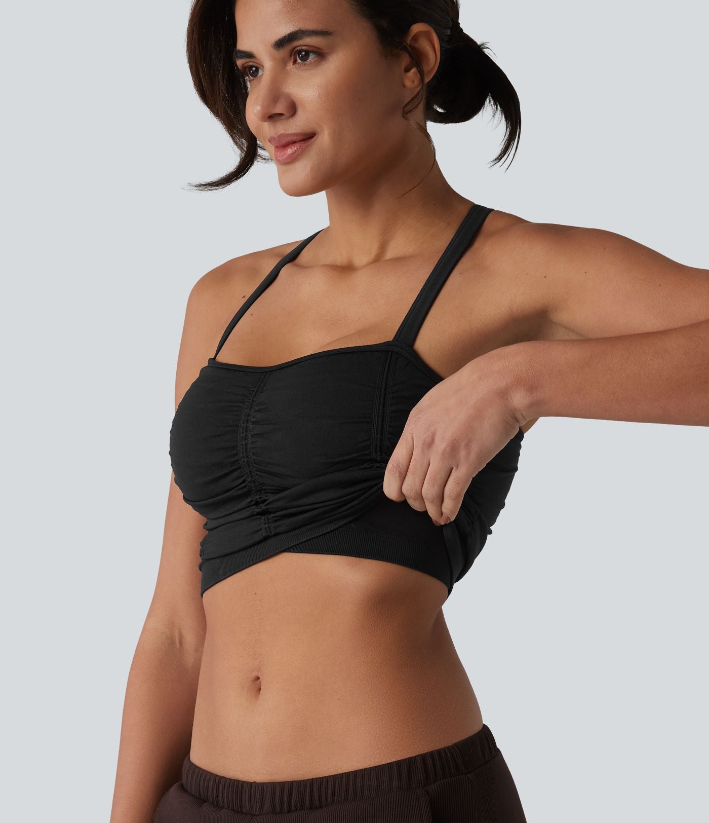 OneForm Seamless Flow Caraco de yoga crop froncé à dos croisé avec brassière intégrée sans couture