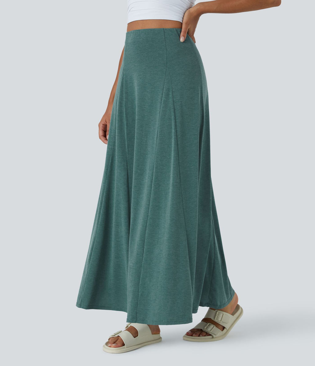 Jupe Évasée Casual Longue Fermeture Éclair Latérale Taille Haute