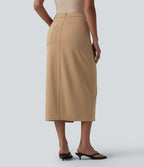 Jupe crayon midi tailleur asymétrique taille moyenne fendue avec poches