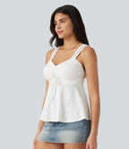 Débardeur décontracté froncé avec cordon de serrage, broderie anglaise et soutien-gorge intégré