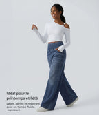 Halara Flex™ Jean large casual baggy taille mi-haute en lyocell drapé effet délavé, avec poches