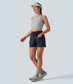 Short cargo ample taille haute imprimé léopard avec cordon de serrage et poches
