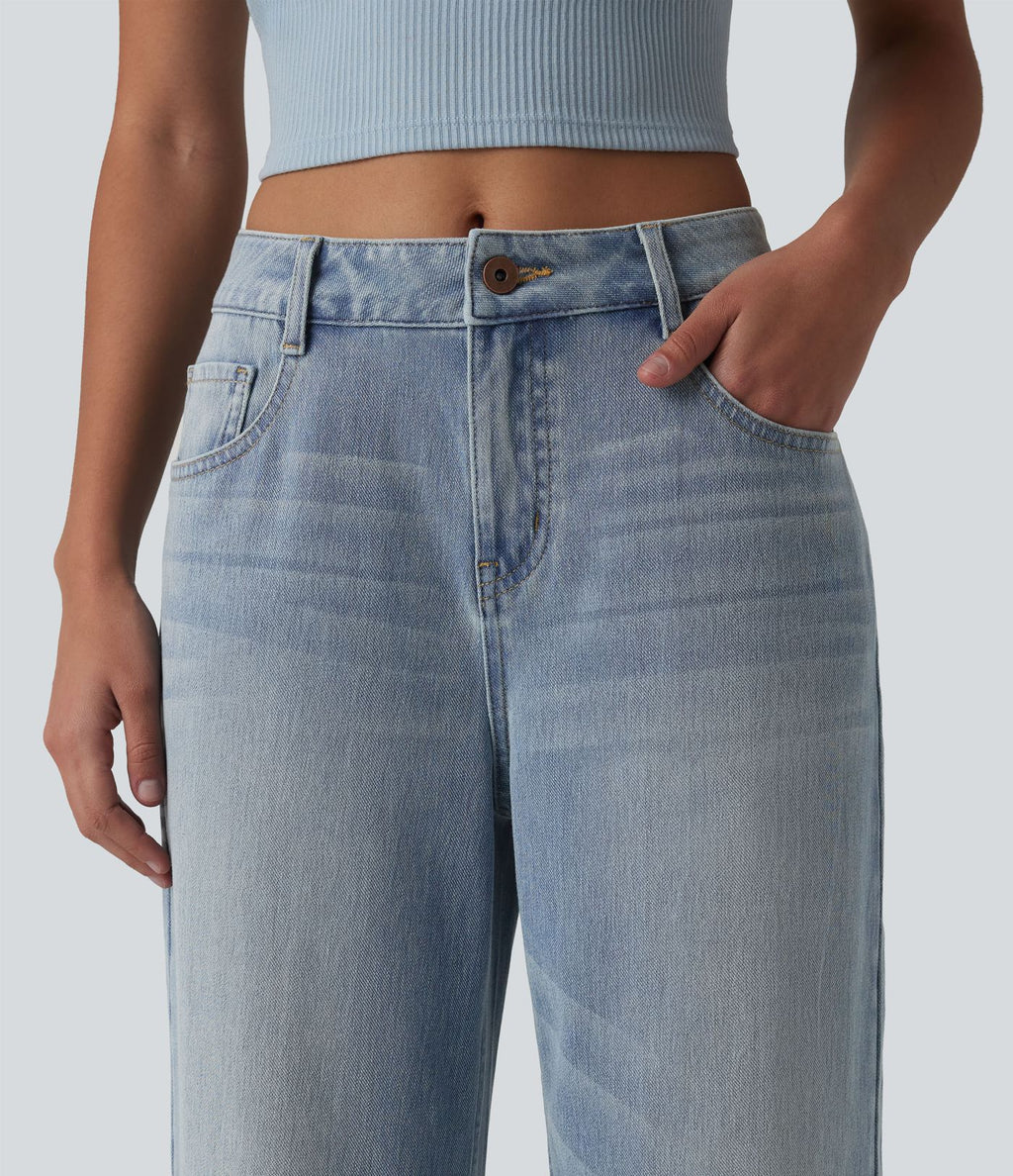 Jean Halara Flex™ mi-taille large ample délavé décontracté avec poches