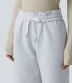 Jogging molleton taille haute repliable avec cordon de serrage et poches