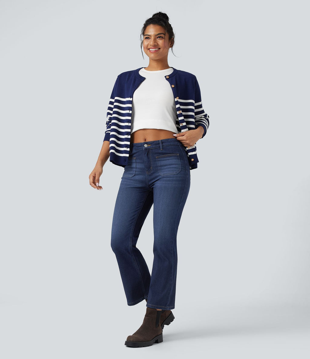 Halara Flex™ Jean 7/8 casual évasé en denim molleton taille mi-haute avec poches