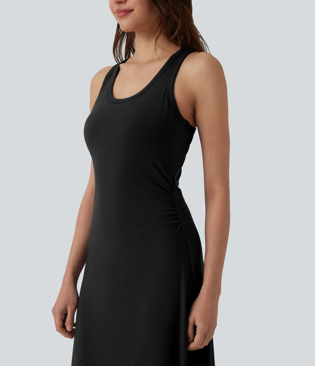 Robe mi-longue casual dos nageur sans manches avec fronces et brassière intégrée