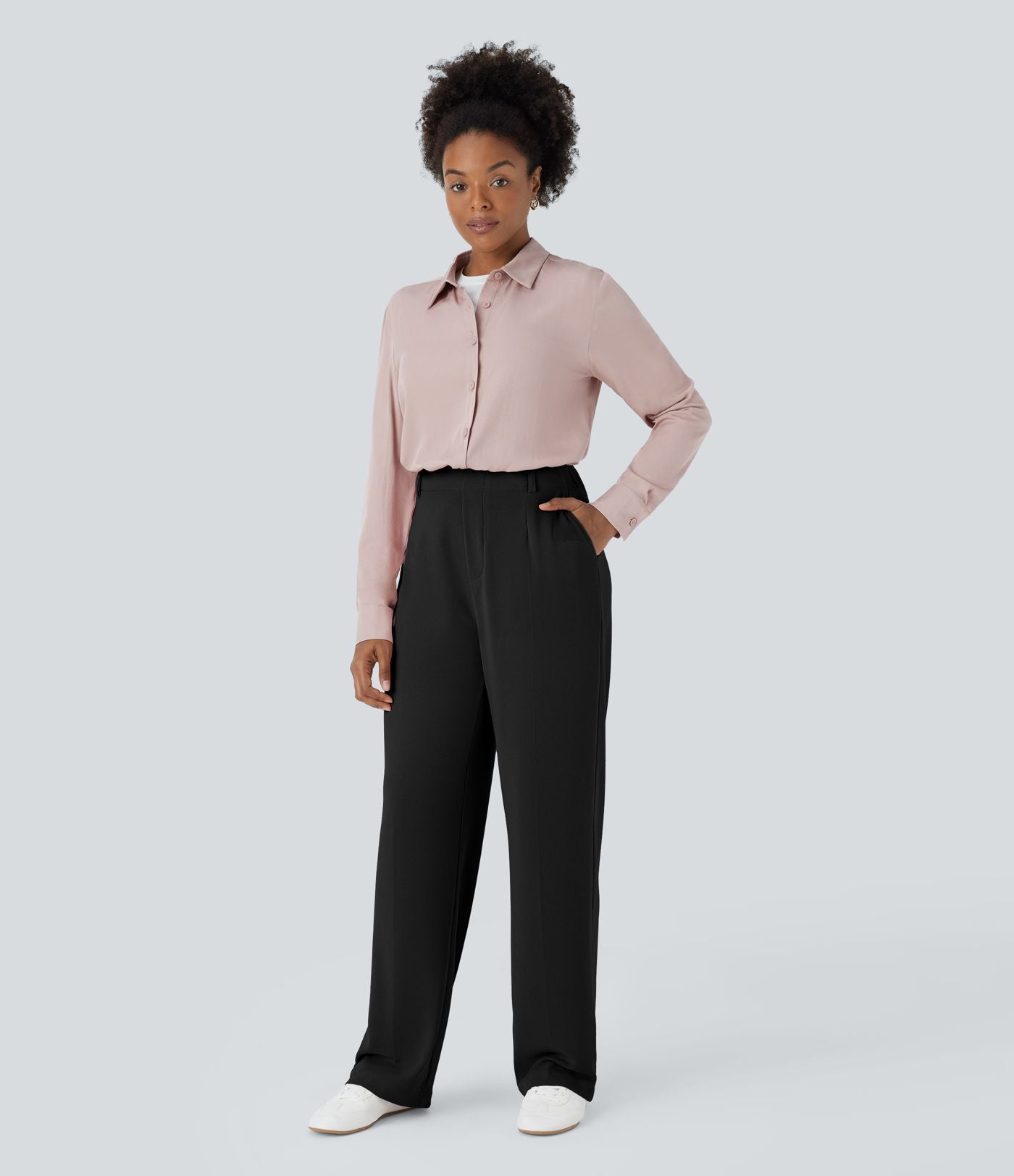 HalaraFlex™ Pantalon Tailleur taille haute en tissu gaufré avec poches latérales