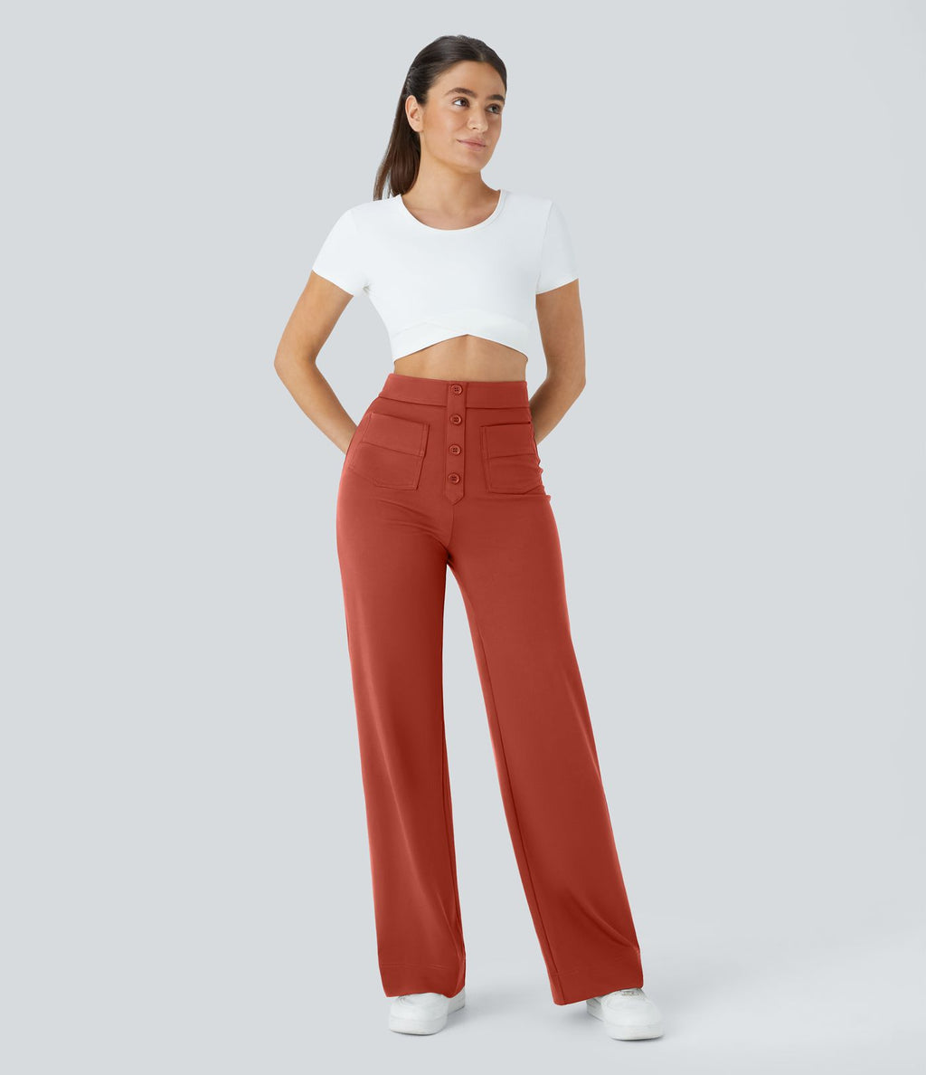 Pantalon taille haute coupe droite DayStretch avec poches