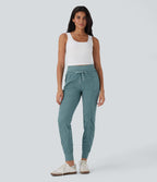 Pantalon jogging de voyage taille haute avec cordon de serrage, coupe fuselée et poches latérales zippées