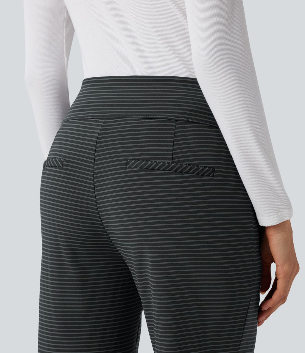 Pantalon de travail évasé taille mi-haute à rayures avec poches zippées
