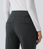 Pantalon de travail évasé taille mi-haute à rayures avec poches zippées