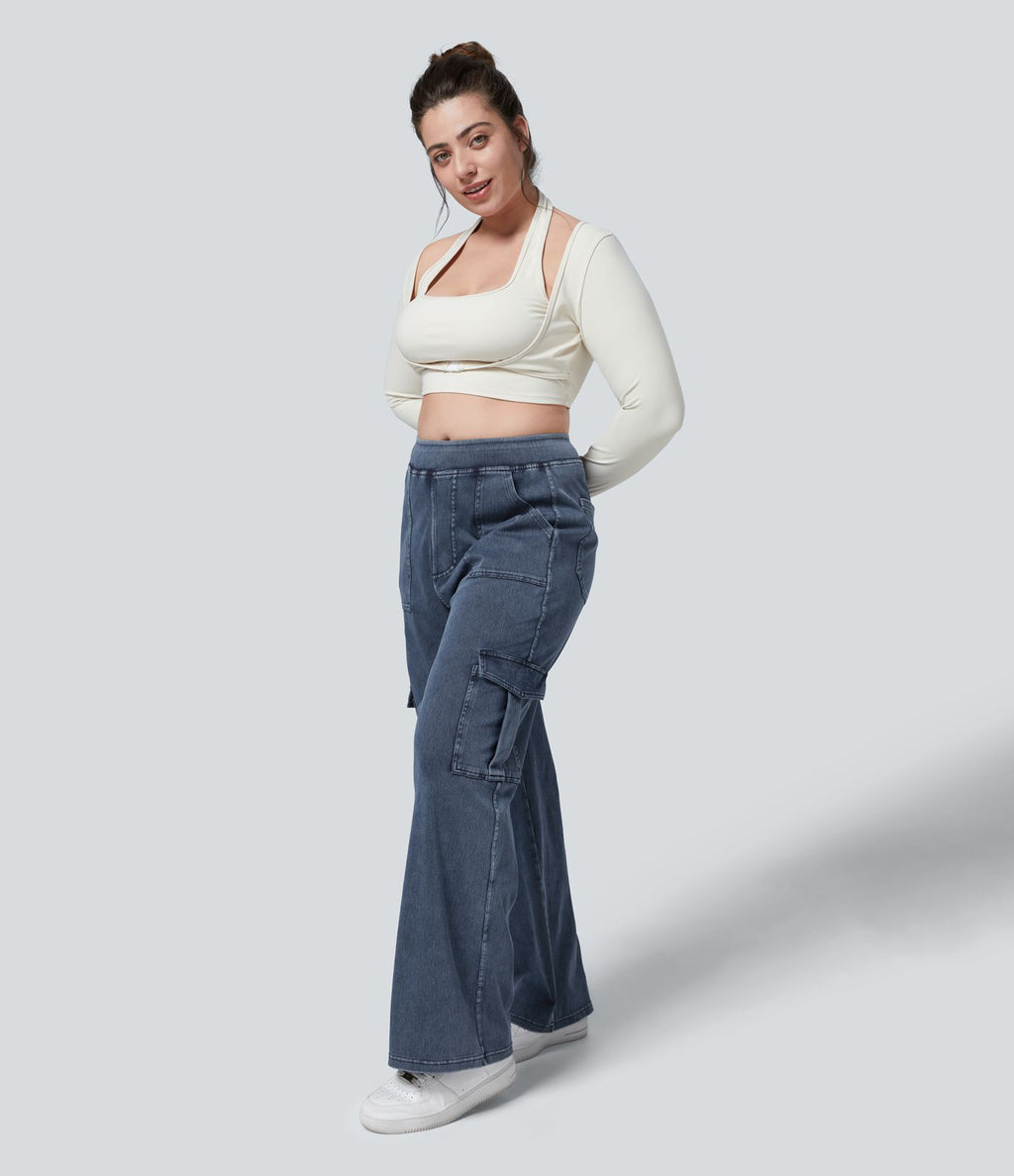 Halara Flex™ Jean Droite Cargo Taille Mi-Haute Multiples Poches Décontracté Extensible Droite Grande Taille