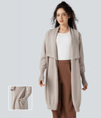 Cardigan long col tailleur manches longues avec poches