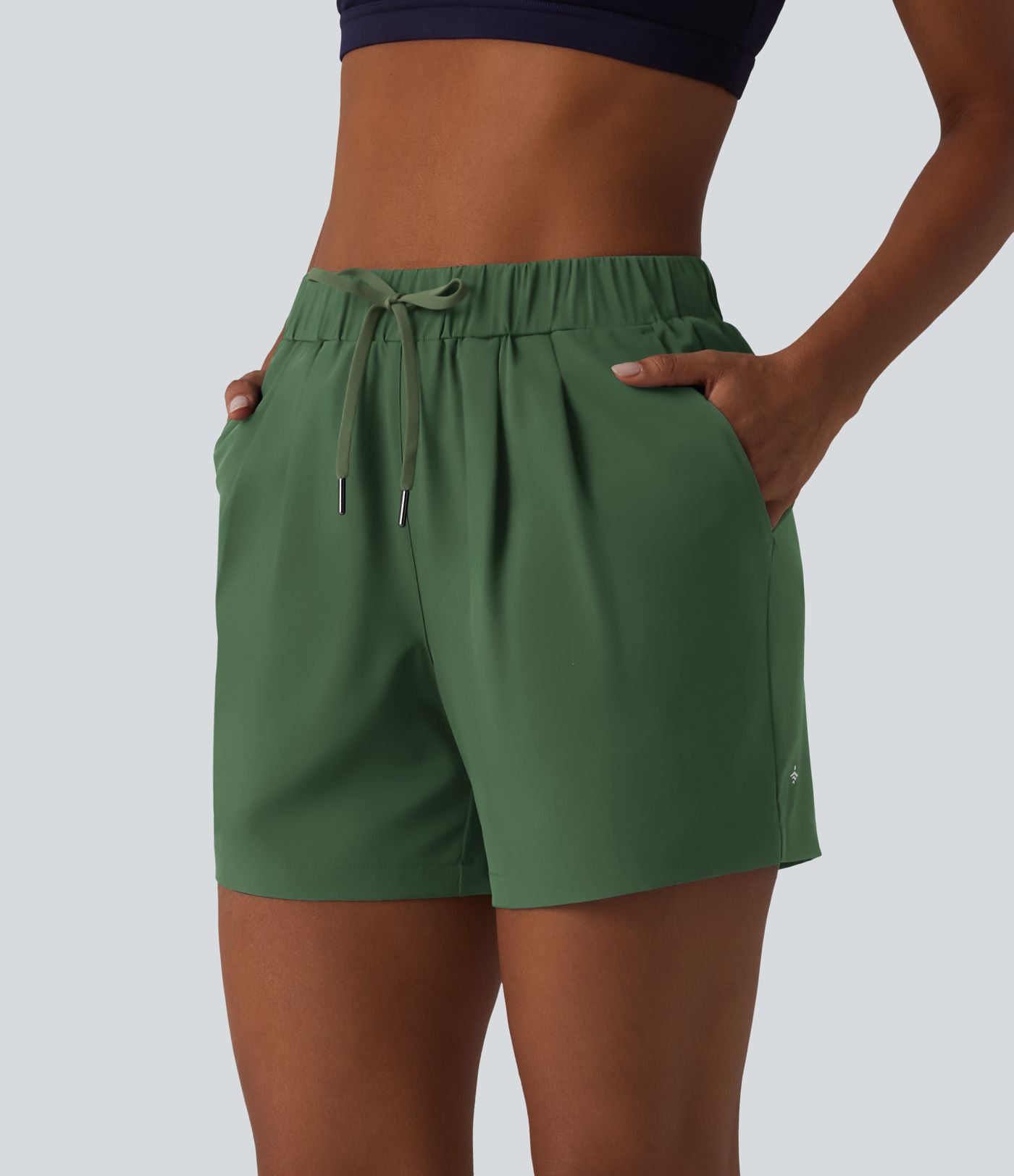 Short de yoga plissé taille haute élastique 12,5 cm avec cordon de serrage et poches