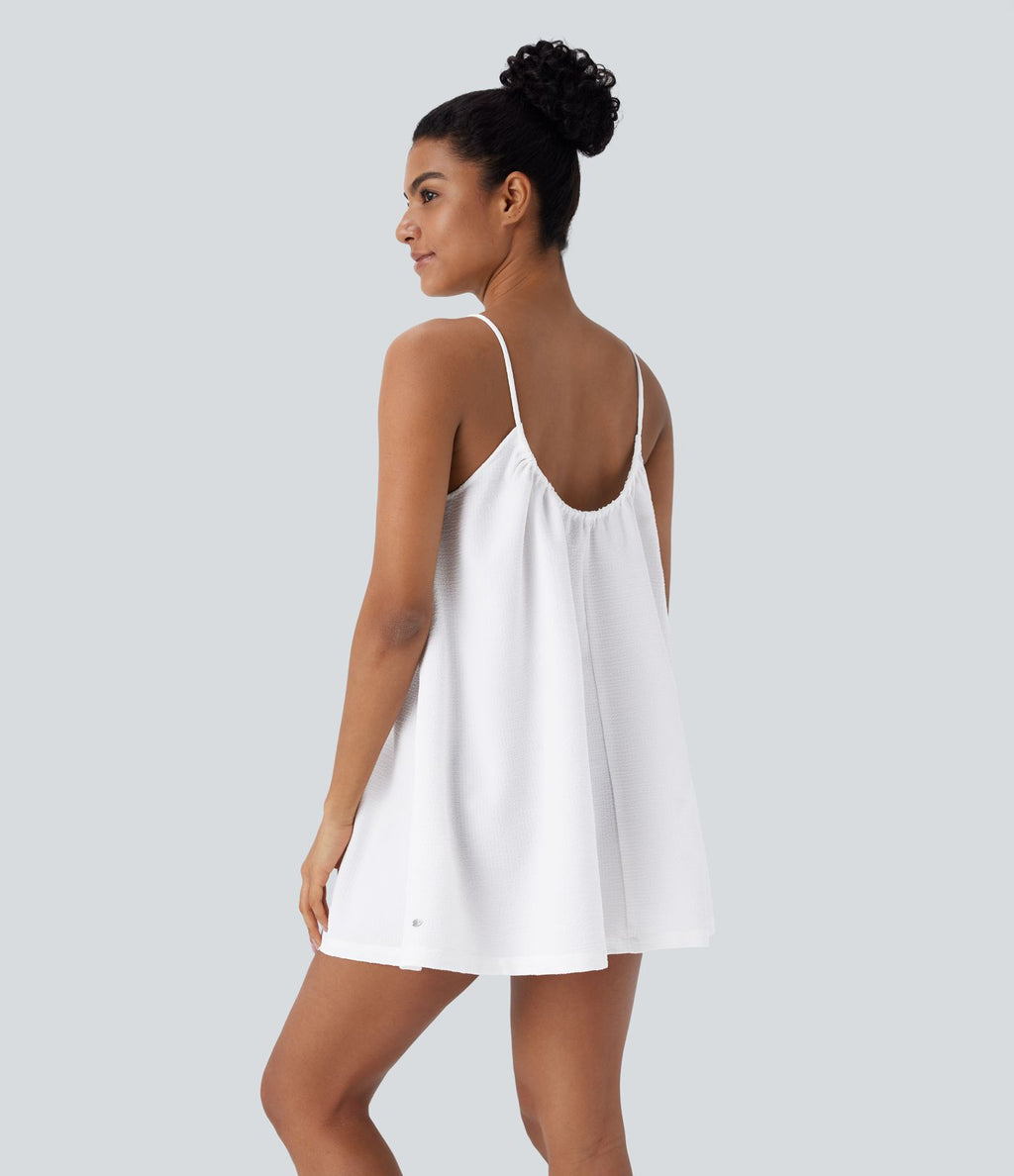 Robe courte à encolure nouée avec découpe et rayures