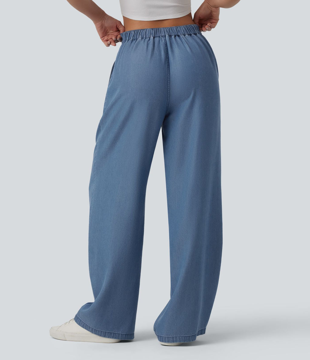 Jean large décontracté taille mi-haute en lyocell avec poches