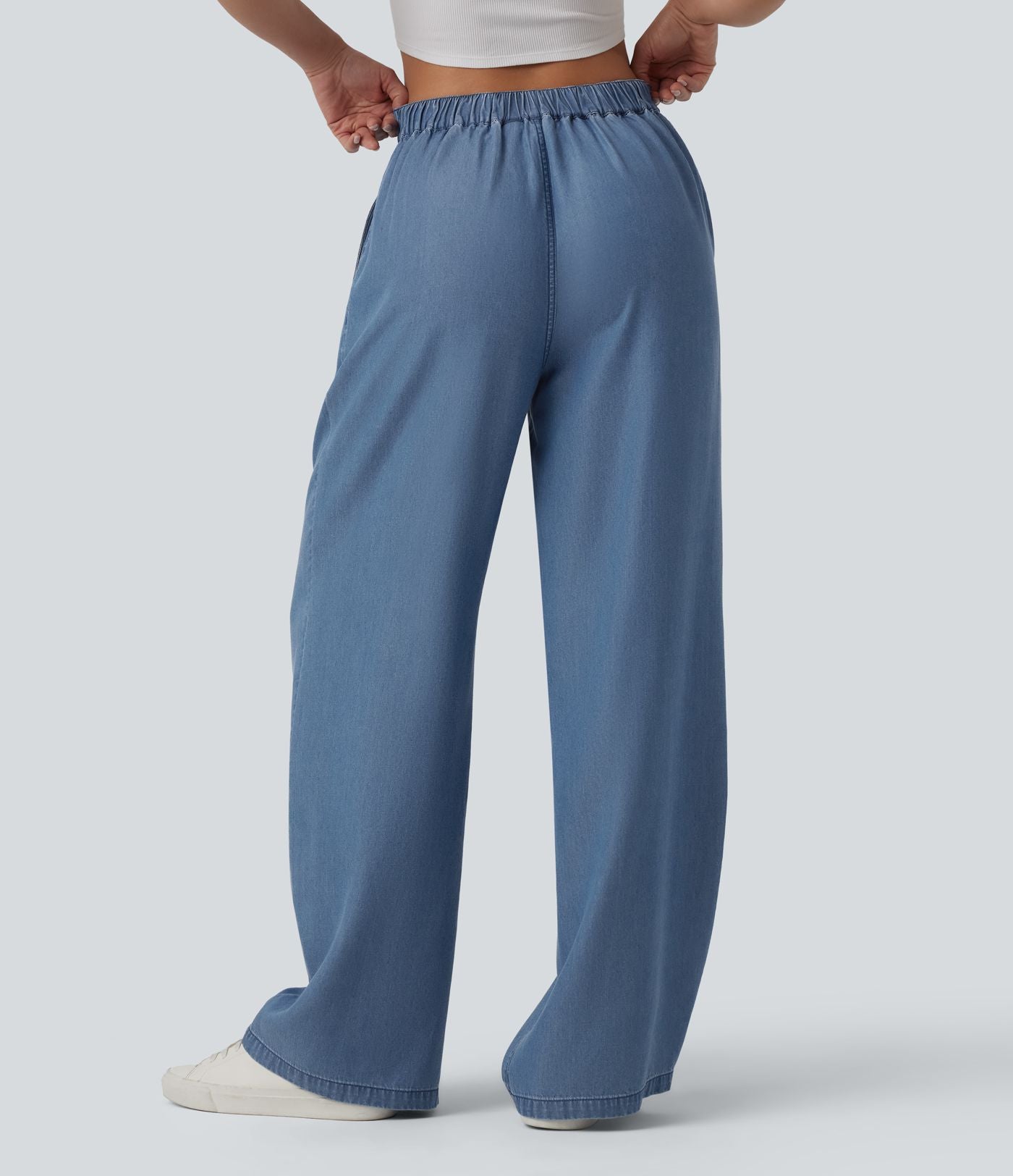 Jean large décontracté taille mi-haute en lyocell avec poches