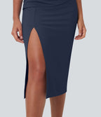 Robe moulante mi-longue SoftlyZero™ Airy col carré corset froncée effet frais InstantCool, bonnets E-G