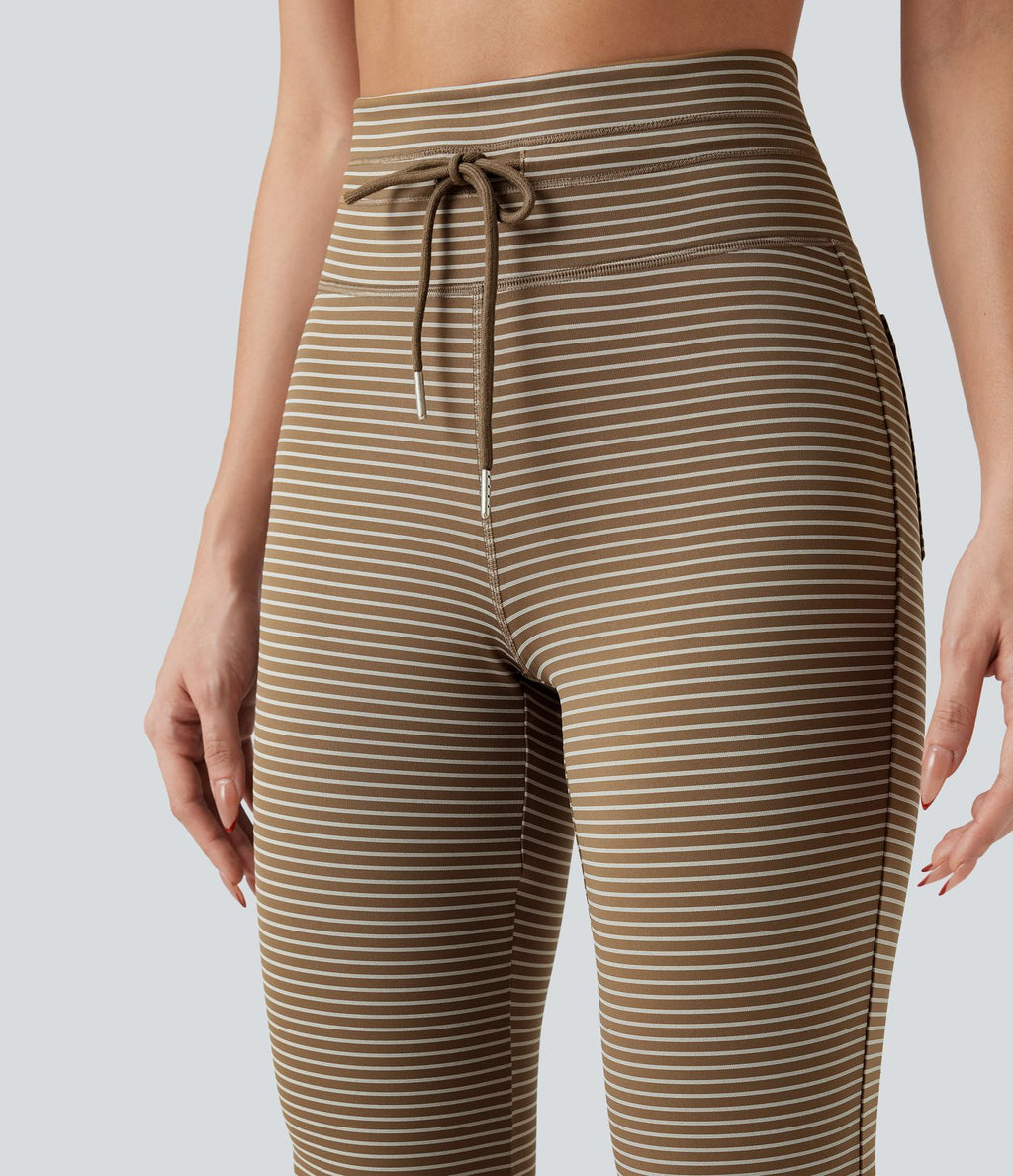 Pantalon de yoga évasé à rayures, taille haute, cordon et poches