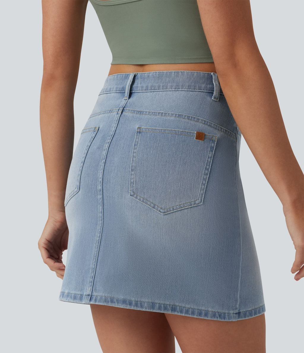 Jupe mini en jean Halara Flex™ casual taille mi-haute asymétrique avec poches