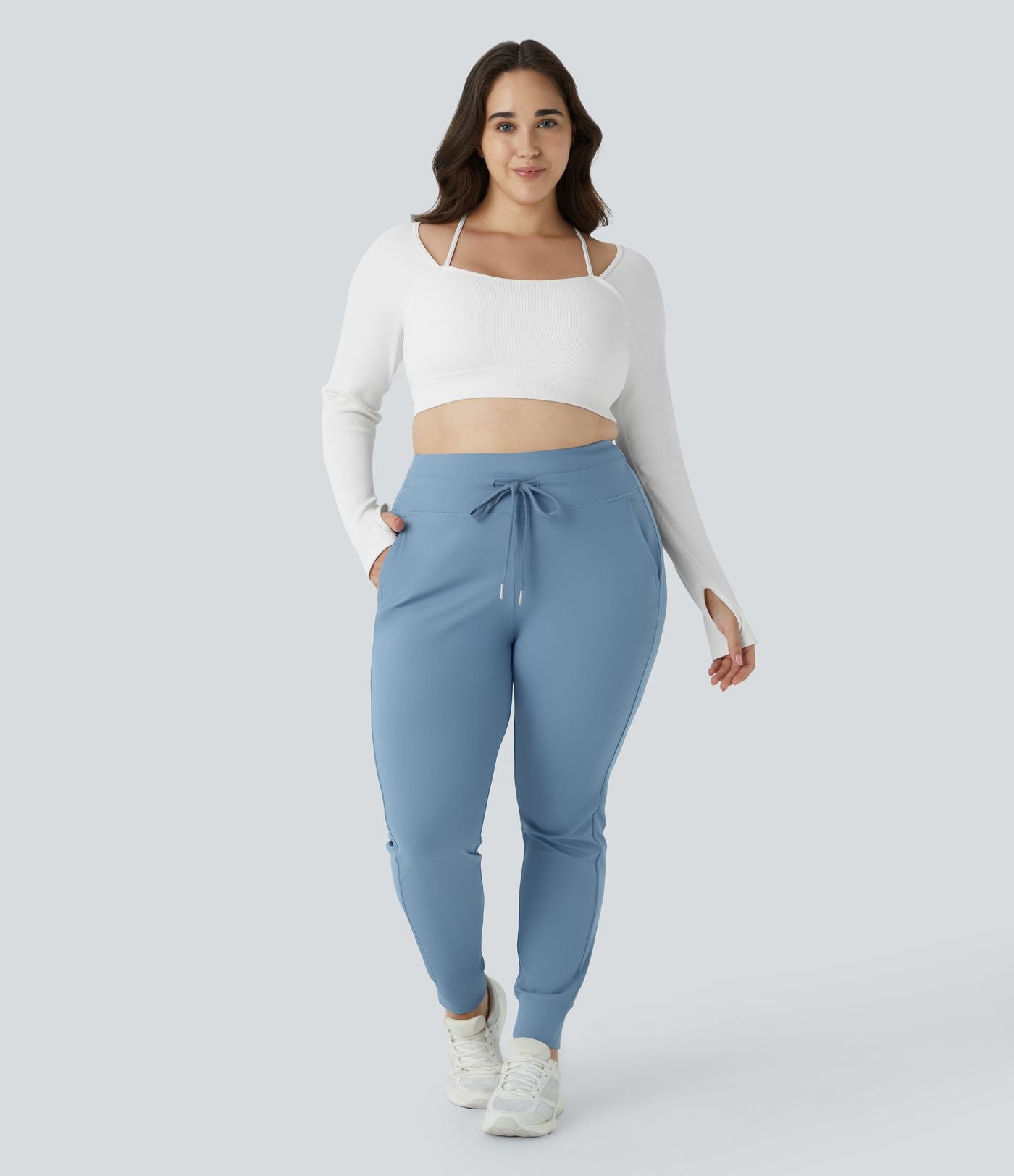 Jogging grande taille SoftlyZero™ Airy taille haute avec cordon de serrage poches latérales longueur complète effet frais InstantCool, protection solaire UPF50+