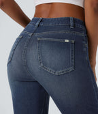 Halara Flex™ Jeans bootcut Casual Taille Haute Multiples Poches Lavés Élastiques et Tricotés Coupe