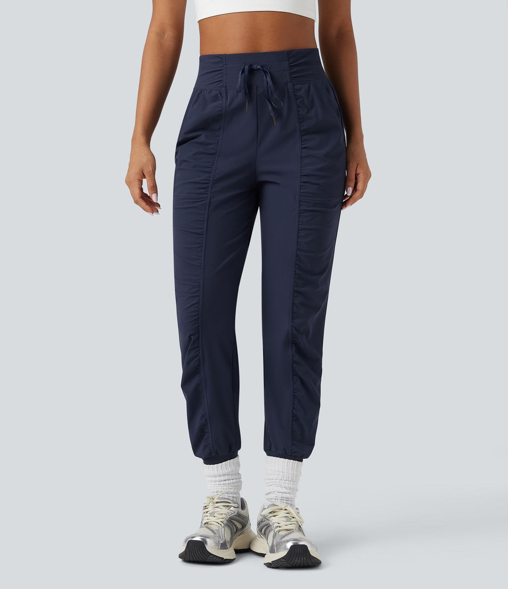 Jogging de danse fuselé froncé séchage rapide effet frais InstantCool taille haute avec cordon de serrage et poches, protection solaire UPF40+