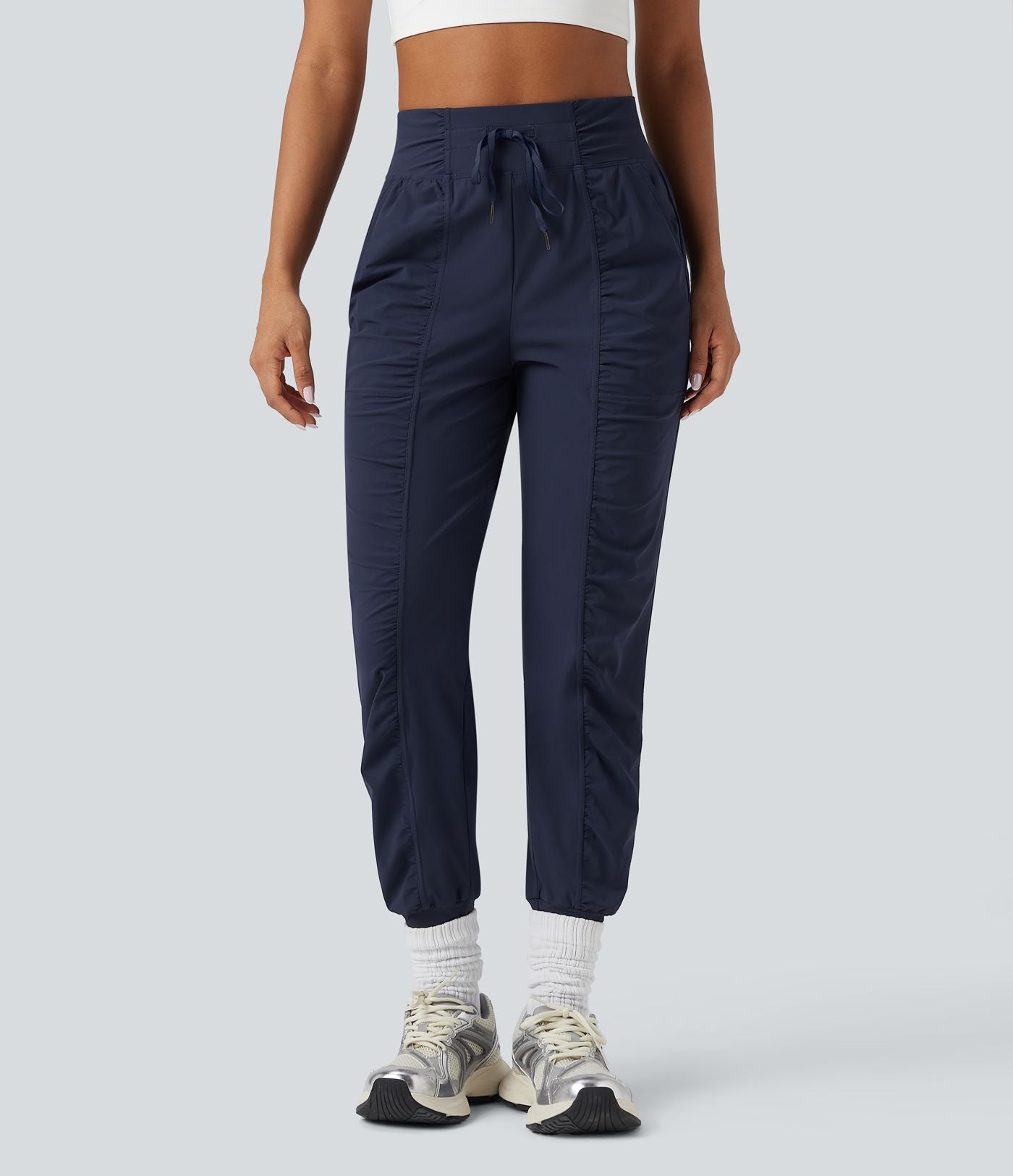 Jogging de danse fuselé froncé séchage rapide effet frais InstantCool taille haute avec cordon de serrage et poches, protection solaire UPF40+