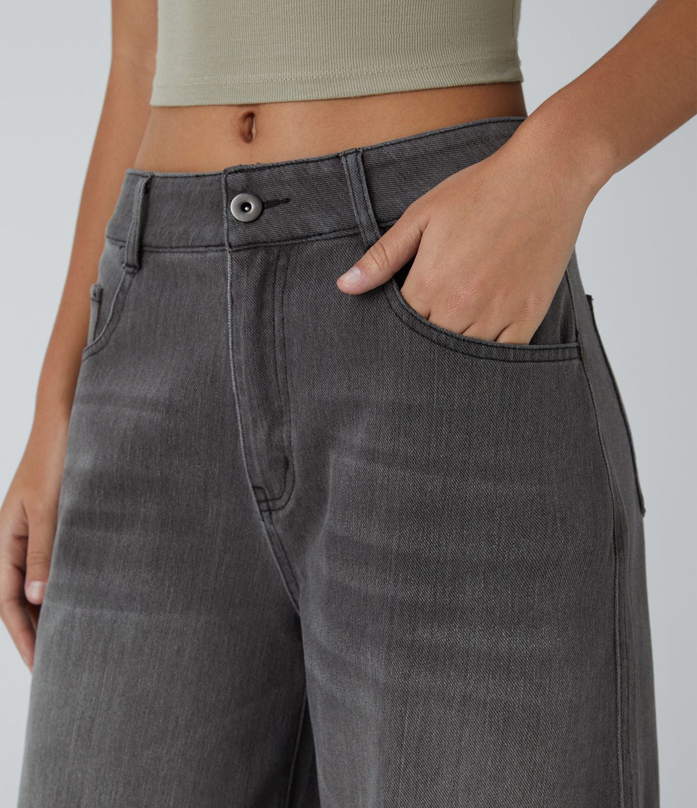 Jean Barrel 7/8 taille basse Halara Flex™ avec poches zippées
