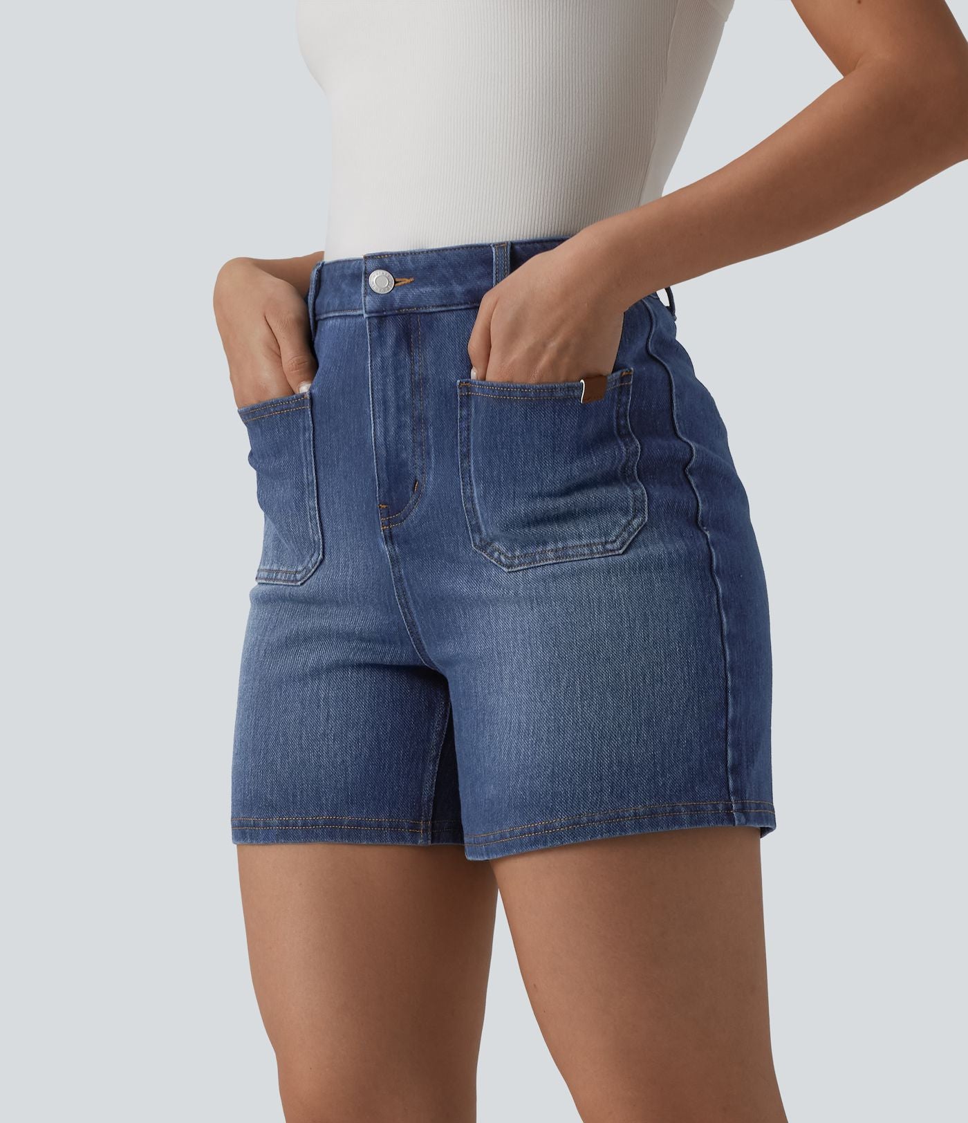Short denim décontracté Halara Flex™ délavé taille haute 10 cm avec poches