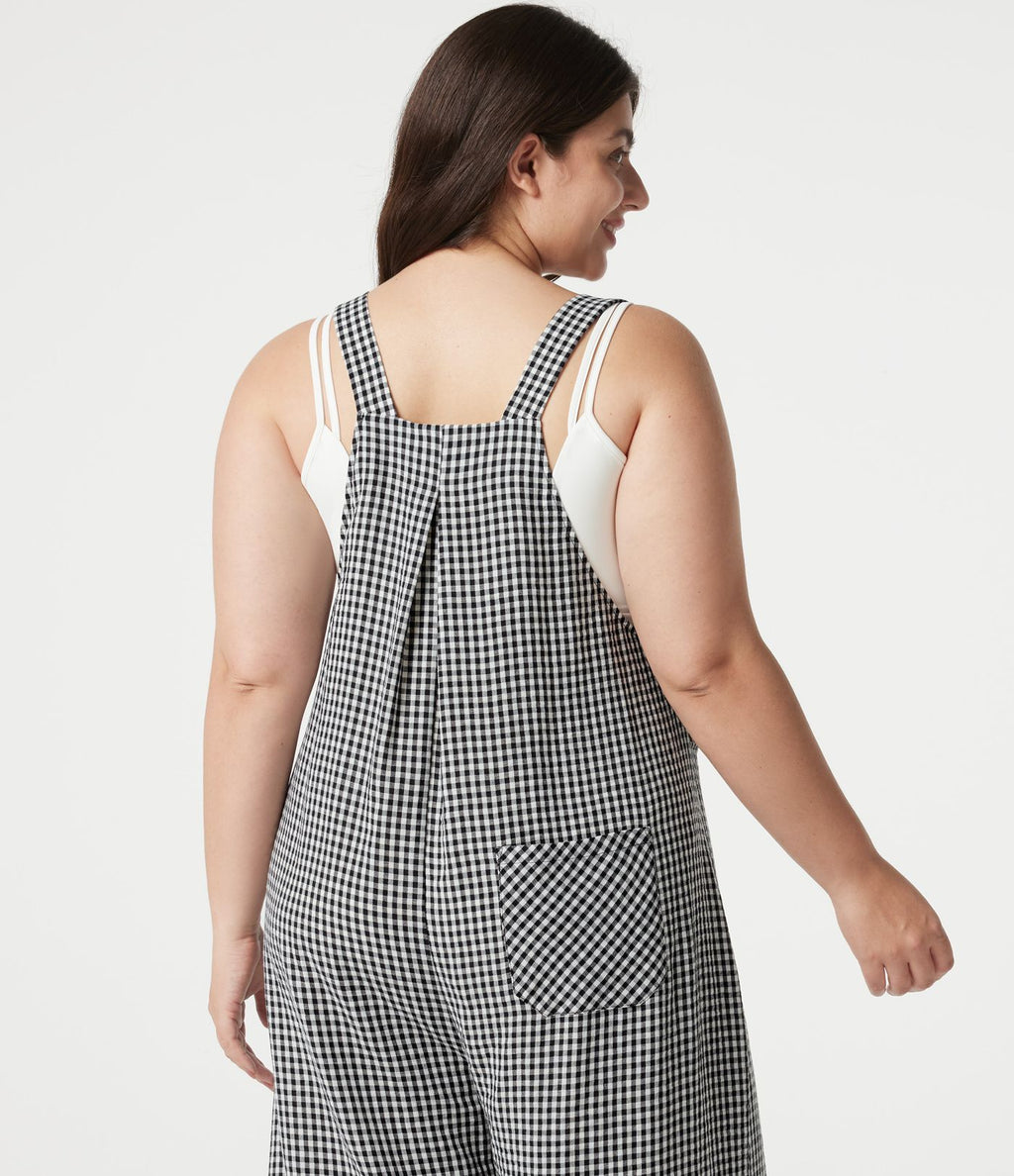 Salopette grande taille effet lin à carreaux avec poches