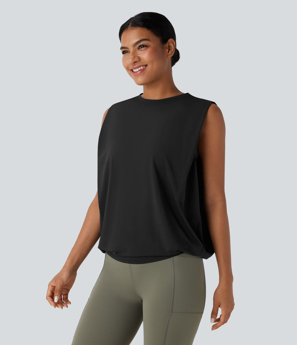 Débardeur de yoga col rond froncé, tissu rafraîchissant - Protection UPF50+