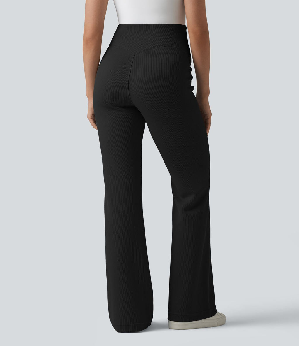 Pantalon évasé casual SpacerTek™ taille haute gainant en maille côtelée à poche