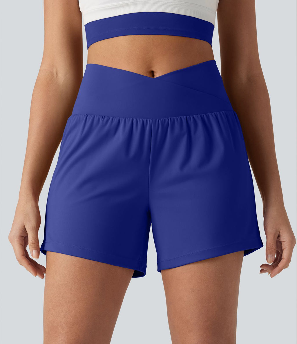 Short de yoga SoftlyZero™ Airy croisé taille haute 2-en-1 effet frais InstantCool 12,5 cm avec poches