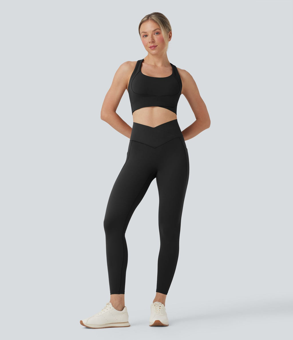 Legging 7/8 d'entraînement gainant taille haute croisé avec poches Halara UltraSculpt™